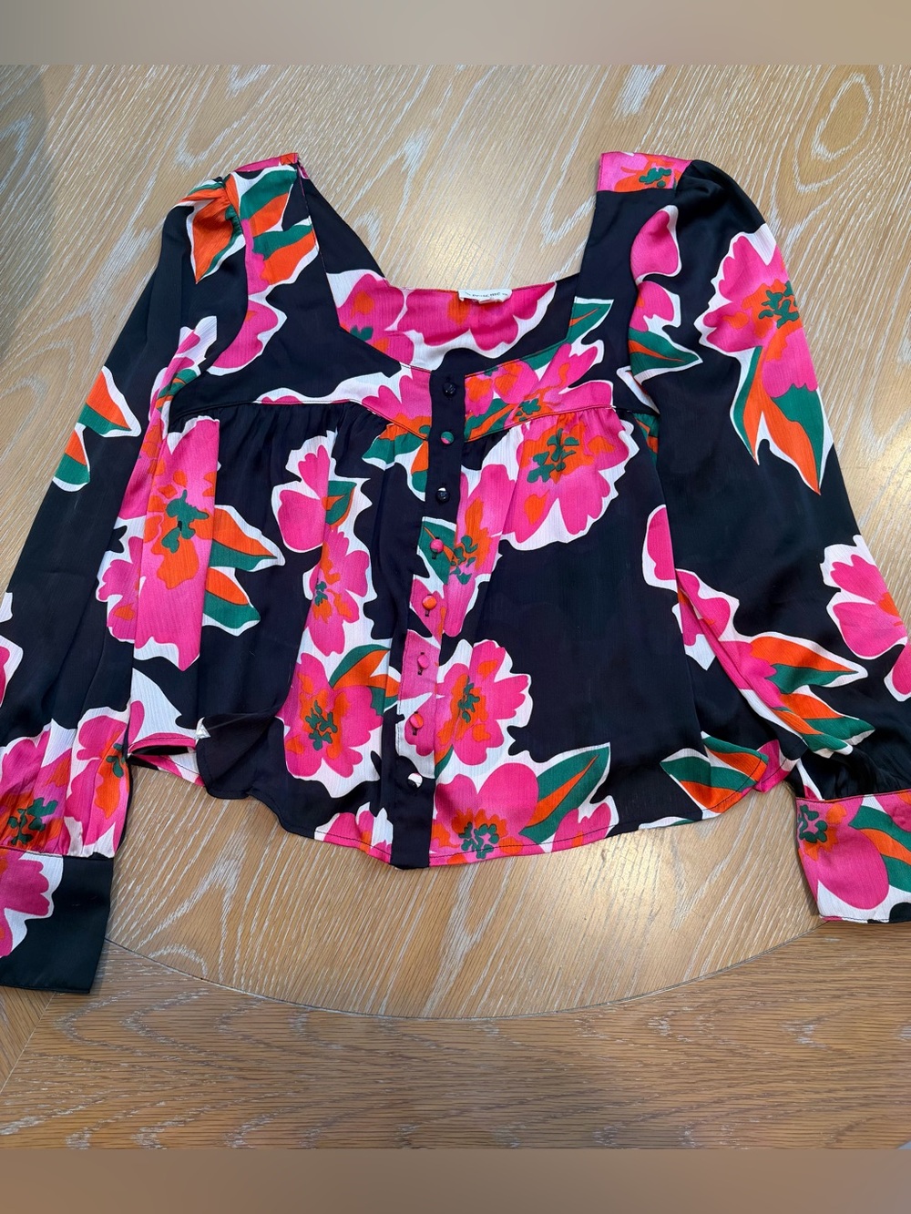 eesome Black Blouse with Pink & Orange Floral Print